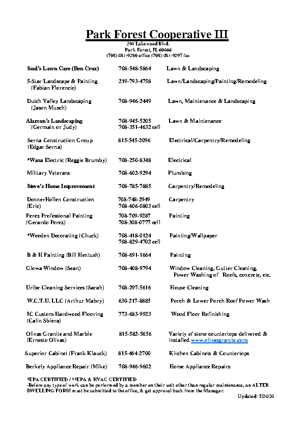 Contractors list